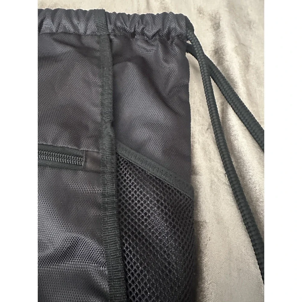 Adidas Drawstring Gym Sack Backpack Black 3 Stripes Mesh Pockets Sports Logo Bag